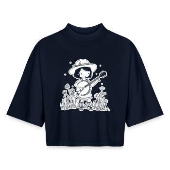 Banjo Player Cartoon Look - Boxy Women's Recycled 1/2 Sleeved T-Shirt by Stanley/Stella - navy - Front - AI Model Female 172 light (172cm)