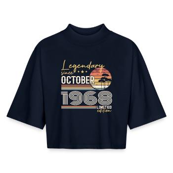 Oktober 1968 Geschenk - Genial seit Oktober 1968 - Boxy Frauen Recyceltes 1/2 Sleeved T-Shirt by Stanley/Stella - Navy - Vorne - AI Model Female 172 light (172cm)
