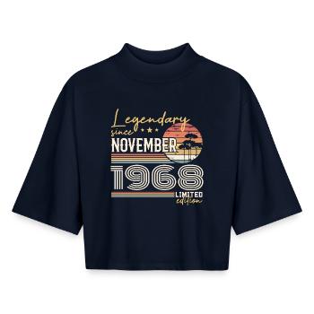 November 1968 - Boxy Frauen Recyceltes 1/2 Sleeved T-Shirt by Stanley/Stella - Navy - Vorne - AI Model Female 172 light (172cm)