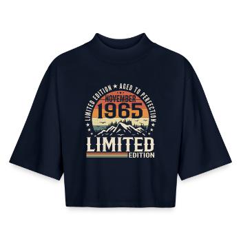 November 1965 Unique Retro Birthday - Boxy Women's Recycled 1/2 Sleeved T-Shirt by Stanley/Stella - navy - Front - AI Model Female 172 light (172cm)