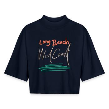 Long Beach West Coast Retro Sunset California Vibe - Boxy Women's Recycled 1/2 Sleeved T-Shirt by Stanley/Stella - navy - Front - AI Model Female 172 light (172cm)