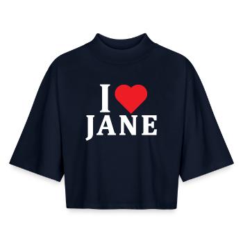 t-shirt I love Jane t-shirt Idée cadeau - T-shirt femme coupe boxy recyclé manches mi-longues Stanley/Stella - marine - Devant - AI Model Female 172 light (172cm)