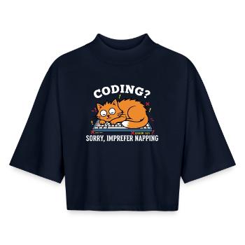 Coding? Sorry, I prefer to sleep Funny Cat - Boxy Women's Recycled 1/2 Sleeved T-Shirt by Stanley/Stella - navy - Front - AI Model Female 172 light (172cm)