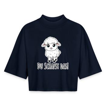 Tu peux le faire! Les petits moutons croient en toi ! - T-shirt femme coupe boxy recyclé manches mi-longues Stanley/Stella - marine - Devant - AI Model Female 172 light (172cm)