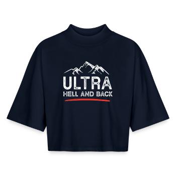 Ultra Running - Enfer et retour - T-shirt femme coupe boxy recyclé manches mi-longues Stanley/Stella - marine - Devant - AI Model Female 172 light (172cm)