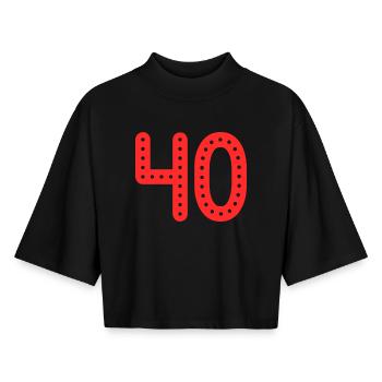 ANNIVERSAIRE. HAPPY BIRTHDAY. JOYEUX ANNIVERSAIRE. - T-shirt femme coupe boxy recyclé manches mi-longues Stanley/Stella - noir - Devant - AI Model Female 172 light (172cm)