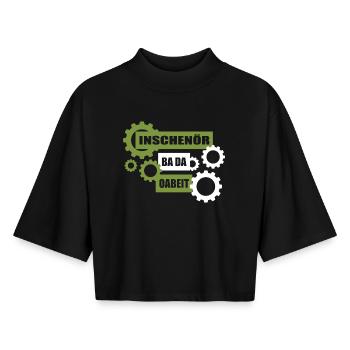 Inschenör ba da Oabeit, engineer at work - Boxy Women's Recycled 1/2 Sleeved T-Shirt by Stanley/Stella - black - Front - AI Model Female 172 light (172cm)