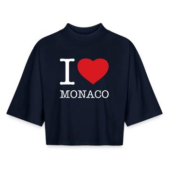 I LOVE MONACO - Boxy Women's Recycled 1/2 Sleeved T-Shirt by Stanley/Stella - navy - Front - AI Model Female 172 light (172cm)