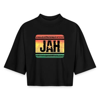 Jah Star dans le style Reggae Vintage - T-shirt femme coupe boxy recyclé manches mi-longues Stanley/Stella - noir - Devant - AI Model Female 172 light (172cm)