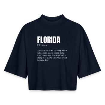 Florida Sunshine Mystery T-Shirt - Boxy Women's Recycled 1/2 Sleeved T-Shirt by Stanley/Stella - navy - Front - AI Model Female 172 light (172cm)