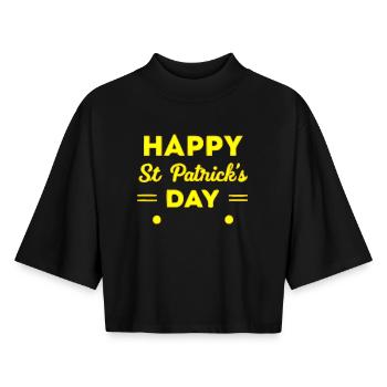Saint-Patrick Neon Jaune Joyeux Jour - T-shirt femme coupe boxy recyclé manches mi-longues Stanley/Stella - noir - Devant - AI Model Female 172 light (172cm)