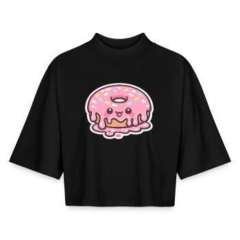 Kawaii Donut mit Zuckerguss - Boxy Frauen Recyceltes 1/2 Sleeved T-Shirt by Stanley/Stella - Schwarz - Vorne - AI Model Female 172 light (172cm)