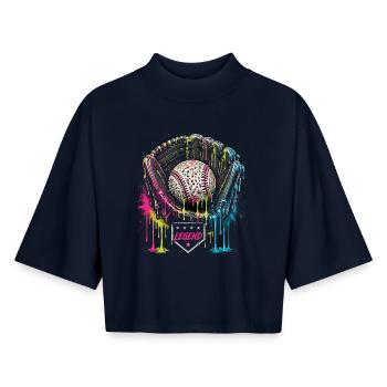 Baseball Glove Legend Colorful Graphic - Boxy Women's Recycled 1/2 Sleeved T-Shirt by Stanley/Stella - navy - Front - AI Model Female 172 light (172cm)