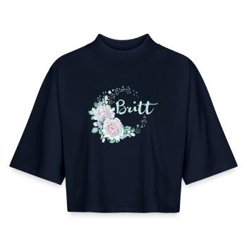 Für Britt - Boxy Frauen Recyceltes 1/2 Sleeved T-Shirt by Stanley/Stella - Navy - Vorne - AI Model Female 172 light (172cm)