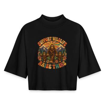 Bigfoot and Twins: Support the Wild - Boxy Women's Recycled 1/2 Sleeved T-Shirt by Stanley/Stella - black - Front - AI Model Female 172 light (172cm)