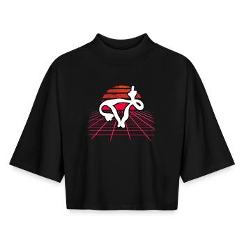 Fuck You Uterus - Uterus Retro Wave Sunset - T-shirt femme coupe boxy recyclé manches mi-longues Stanley/Stella - noir - Devant - AI Model Female 172 light (172cm)