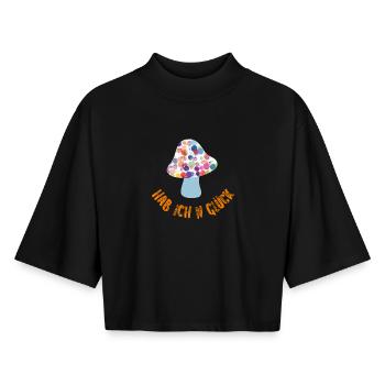 Lucky Guy Autumn Luck Mushroom Cool Sayings Blobs - Boxy Women's Recycled 1/2 Sleeved T-Shirt by Stanley/Stella - black - Front - AI Model Female 172 light (172cm)