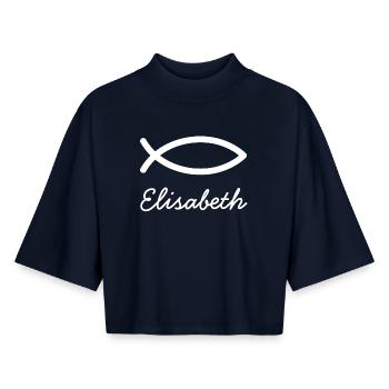 Elizabeth, Christian name with E, maiden name, baptism - Boxy Women's Recycled 1/2 Sleeved T-Shirt by Stanley/Stella - navy - Front - AI Model Female 172 light (172cm)