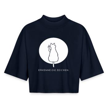 Cat Cats Cat Kitten Kitty Middle Finger - Boxy Women's Recycled 1/2 Sleeved T-Shirt by Stanley/Stella - navy - Front - AI Model Female 172 light (172cm)