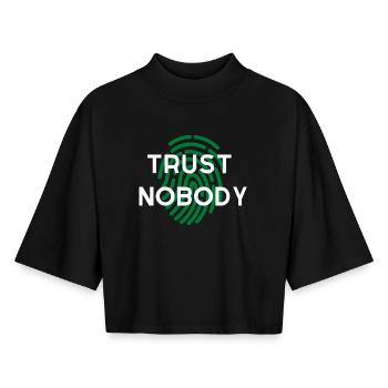 WIDM - Trust nobody. - Boxy Women's Recycled 1/2 Sleeved T-Shirt by Stanley/Stella - black - Front - AI Model Female 172 light (172cm)