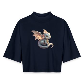 Little Cute Dragon - Boxy Women's Recycled 1/2 Sleeved T-Shirt by Stanley/Stella - navy - Front - AI Model Female 172 light (172cm)