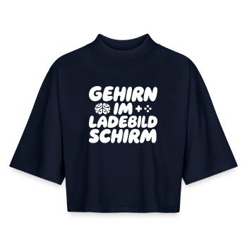 Cerveau sur l’écran de chargement - T-shirt femme coupe boxy recyclé manches mi-longues Stanley/Stella - marine - Devant - AI Model Female 172 light (172cm)