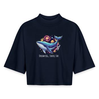 Wal Weltraum Galaxie Dream Big Travel Far - Boxy Frauen Recyceltes 1/2 Sleeved T-Shirt by Stanley/Stella - Navy - Vorne - AI Model Female 172 light (172cm)