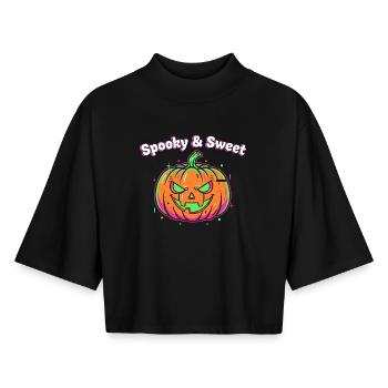 Spooky & Sweet Neon Kürbis - Boxy Frauen Recyceltes 1/2 Sleeved T-Shirt by Stanley/Stella - Schwarz - Vorne - AI Model Female 172 light (172cm)