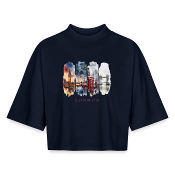 London Urlaub Travel – England Big Ben & City - Boxy Frauen Recyceltes 1/2 Sleeved T-Shirt by Stanley/Stella - Navy - Vorne - AI Model Female 172 light (172cm)