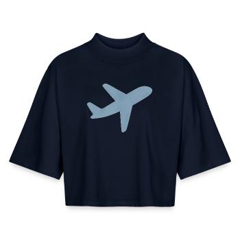 Blaues minimalistisches Flugzeug - Boxy Frauen Recyceltes 1/2 Sleeved T-Shirt by Stanley/Stella - Navy - Vorne - AI Model Female 172 light (172cm)
