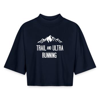 Trail et Ultra Running - T-shirt femme coupe boxy recyclé manches mi-longues Stanley/Stella - marine - Devant - AI Model Female 172 light (172cm)