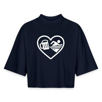 Herzschwimmendes Bier - Boxy Frauen Recyceltes 1/2 Sleeved T-Shirt by Stanley/Stella - Navy - Vorne - AI Model Female 172 light (172cm)