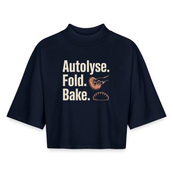 Art du pain autolyse plié - T-shirt femme coupe boxy recyclé manches mi-longues Stanley/Stella - marine - Devant - AI Model Female 172 light (172cm)