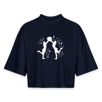 Cheerpom pom girls Mom Cheerleading - T-shirt femme coupe boxy recyclé manches mi-longues Stanley/Stella - marine - Devant - AI Model Female 172 light (172cm)