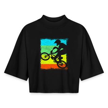 BMX / Bmx Bike Fahrrad - Boxy Frauen Recyceltes 1/2 Sleeved T-Shirt by Stanley/Stella - Schwarz - Vorne - AI Model Female 172 light (172cm)
