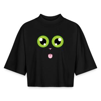 La langue au chat - T-shirt femme coupe boxy recyclé manches mi-longues Stanley/Stella - noir - Devant - AI Model Female 172 light (172cm)