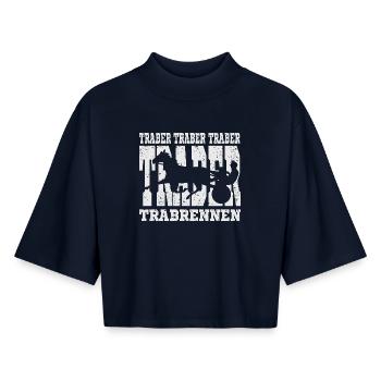 Dekoratives Traber Design - Boxy Frauen Recyceltes 1/2 Sleeved T-Shirt by Stanley/Stella - Navy - Vorne - AI Model Female 172 light (172cm)