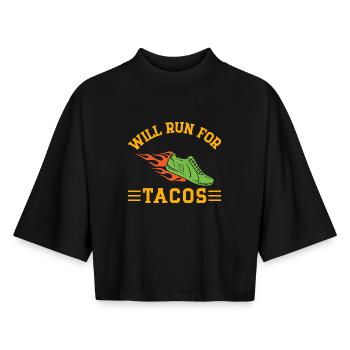 Courir courra pour le marathonien Tacos - T-shirt femme coupe boxy recyclé manches mi-longues Stanley/Stella - noir - Devant - AI Model Female 172 light (172cm)