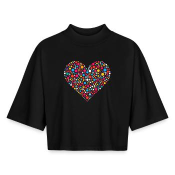 Fleckiges Punkt-gesprenkeltes Herz-Mosaik - Boxy Frauen Recyceltes 1/2 Sleeved T-Shirt by Stanley/Stella - Schwarz - Vorne - AI Model Female 172 light (172cm)