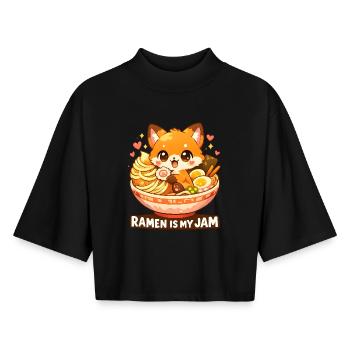 Kawaii Ramen Katze  - Boxy Frauen Recyceltes 1/2 Sleeved T-Shirt by Stanley/Stella - Schwarz - Vorne - AI Model Female 172 light (172cm)