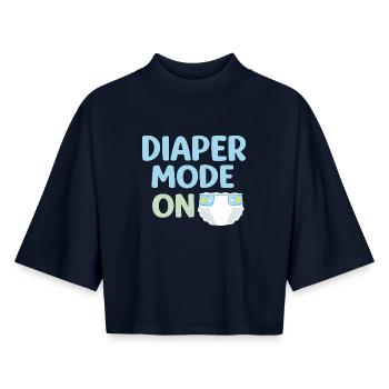 MODE COUCHE SUR LA CHEMISE – Conception Bébé & Parent - T-shirt femme coupe boxy recyclé manches mi-longues Stanley/Stella - marine - Devant - AI Model Female 172 light (172cm)