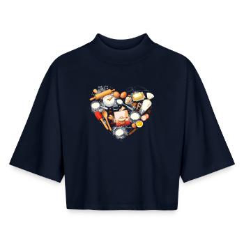 Baking Heart Shape Baking Utensils Hobby Baker - Boxy Women's Recycled 1/2 Sleeved T-Shirt by Stanley/Stella - navy - Front - AI Model Female 172 light (172cm)