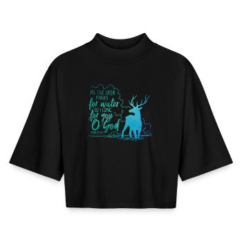 Comme le cerf halète pour l’eau - T-shirt femme coupe boxy recyclé manches mi-longues Stanley/Stella - noir - Devant - AI Model Female 172 light (172cm)
