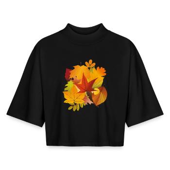 Feuilles d’automne - T-shirt femme coupe boxy recyclé manches mi-longues Stanley/Stella - noir - Devant - AI Model Female 172 light (172cm)