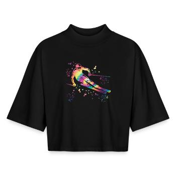 Ski alpin Sports d’hiver Ski nordique - T-shirt femme coupe boxy recyclé manches mi-longues Stanley/Stella - noir - Devant - AI Model Female 172 light (172cm)