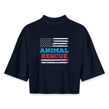 American Flag Animal Rescue Volunteer Shelter - Boxy Women's Recycled 1/2 Sleeved T-Shirt by Stanley/Stella - navy - Front - AI Model Female 172 light (172cm)