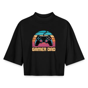 Gamer Dad Retro Controller Sunset Zocken Zocker - T-shirt femme coupe boxy recyclé manches mi-longues Stanley/Stella - noir - Devant - AI Model Female 172 light (172cm)