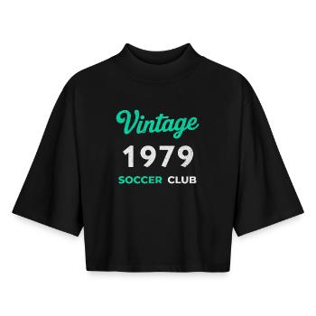 Vintage 1979 – Soccer Club Retro Birth Year - Boxy Women's Recycled 1/2 Sleeved T-Shirt by Stanley/Stella - black - Front - AI Model Female 172 light (172cm)