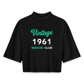 Vintage 1961 – Soccer Club Retro Birth Year - Boxy Women's Recycled 1/2 Sleeved T-Shirt by Stanley/Stella - black - Front - AI Model Female 172 light (172cm)