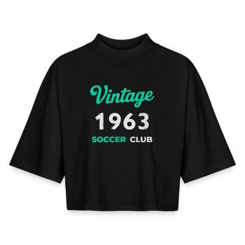Vintage 1963 – Soccer Club Retro Birth Year - Boxy Women's Recycled 1/2 Sleeved T-Shirt by Stanley/Stella - black - Front - AI Model Female 172 light (172cm)